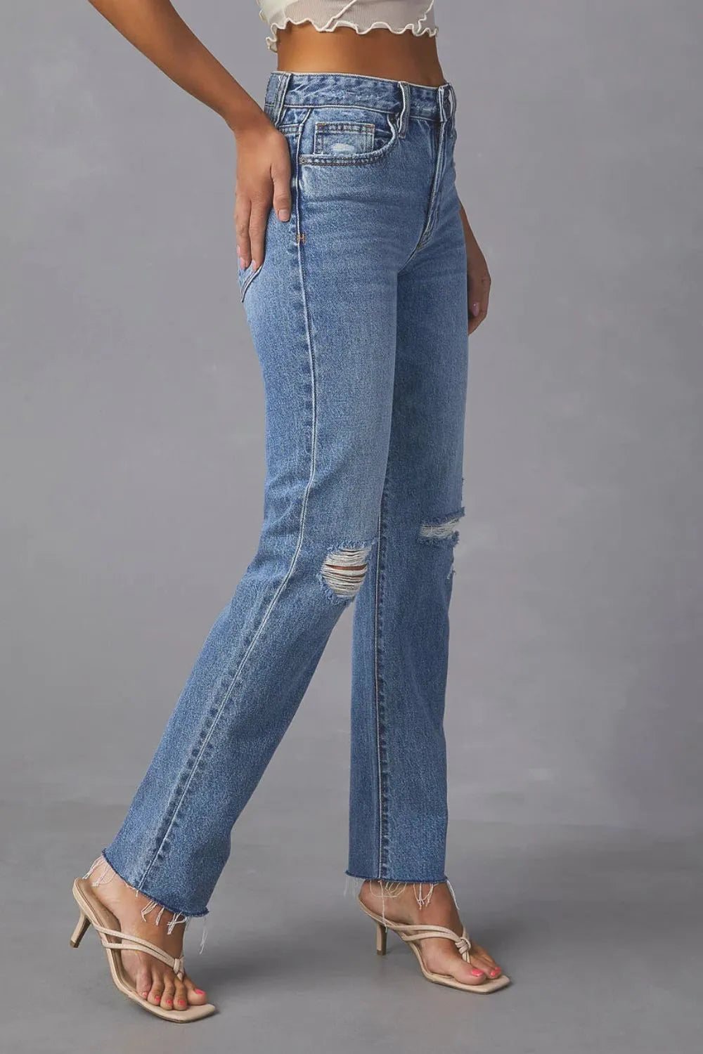 Distressed Raw Hem Straight Jeans with Pockets – Trendsi | ClozArt
