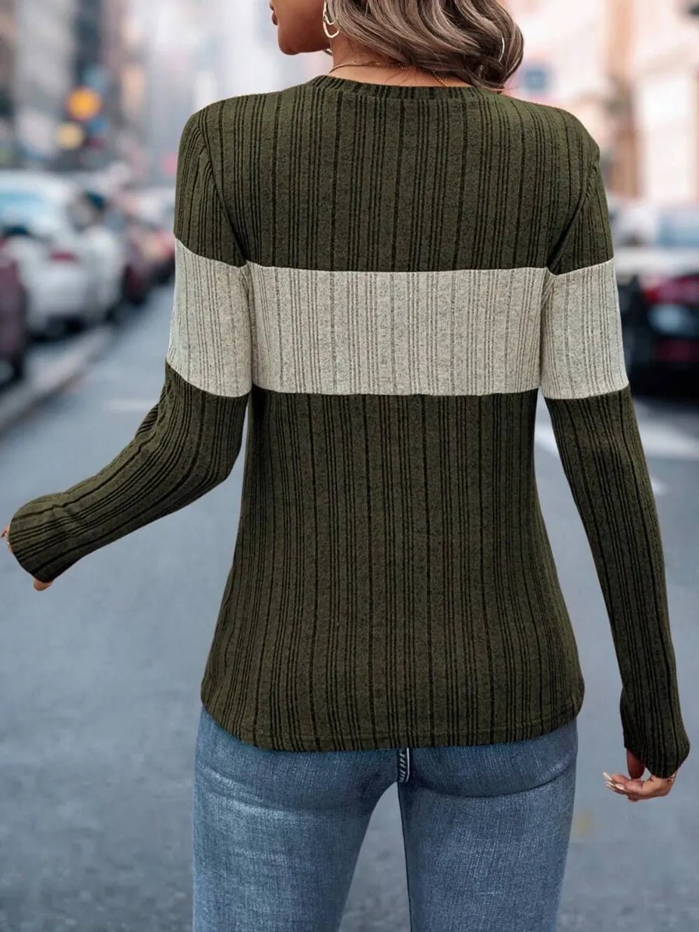 Color Block Round Neck Long Sleeve Top – Trendsi | ClozArt
