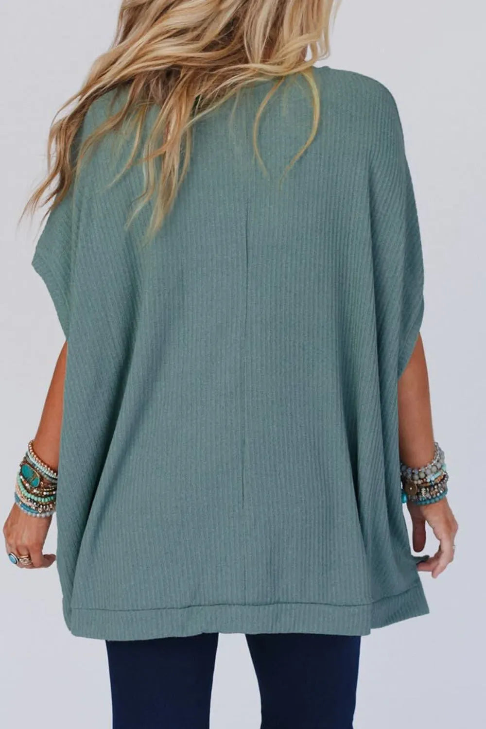 Oversized Ribbed Knit V Neck Dolman Short Sleeve Top – Trendsi | ClozArt