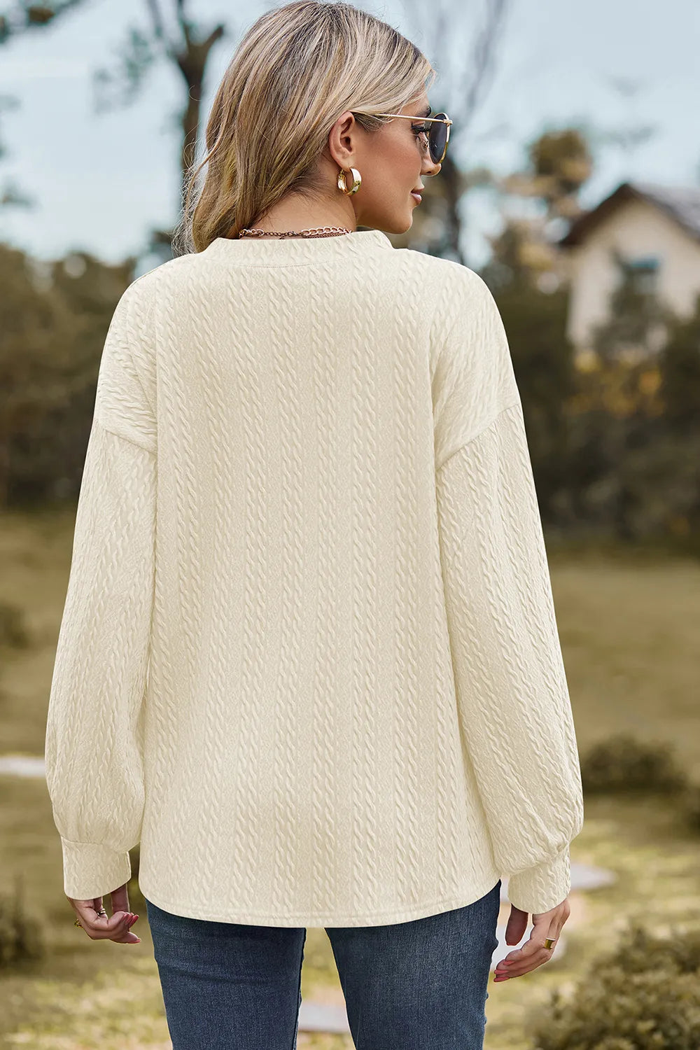 Textured V-Neck Dropped Shoulder T-Shirt – Trendsi | ClozArt