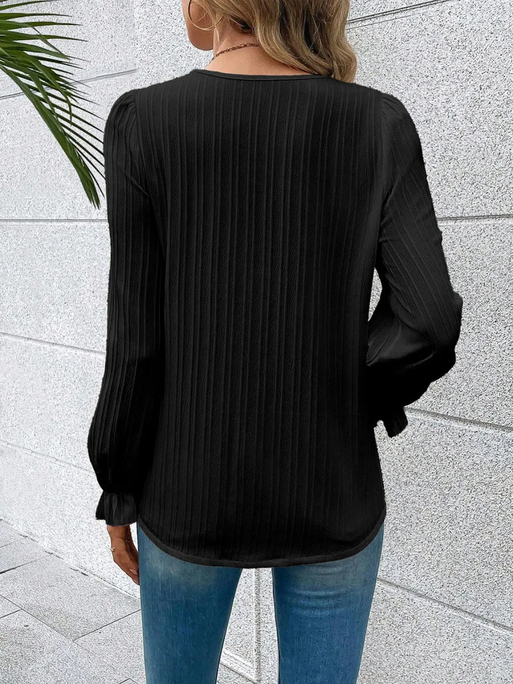 V-Neck Lace Detail Flounce Sleeve Blouse – Trendsi | ClozArt