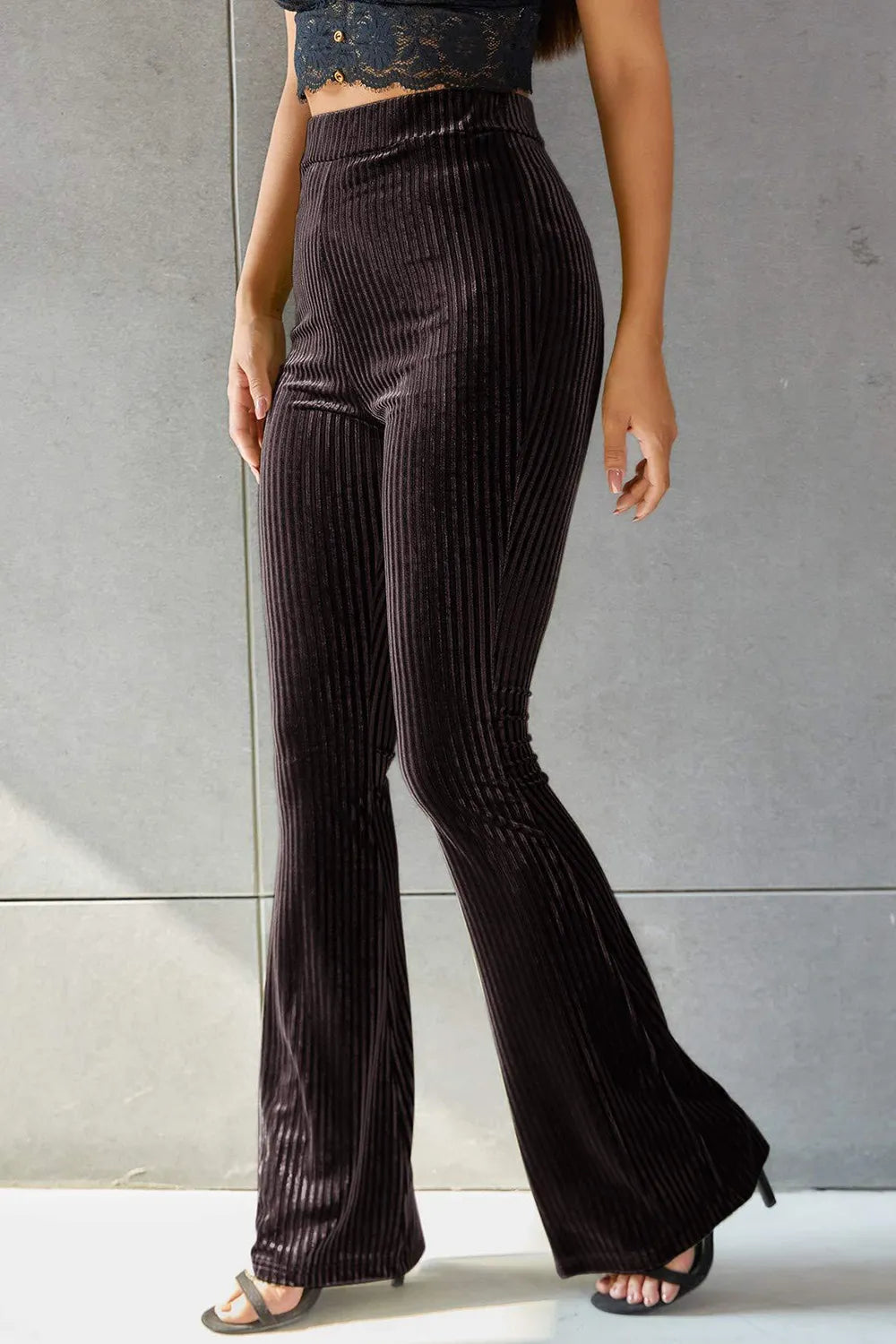 Ribbed High Waist Flare Pants – Trendsi | ClozArt