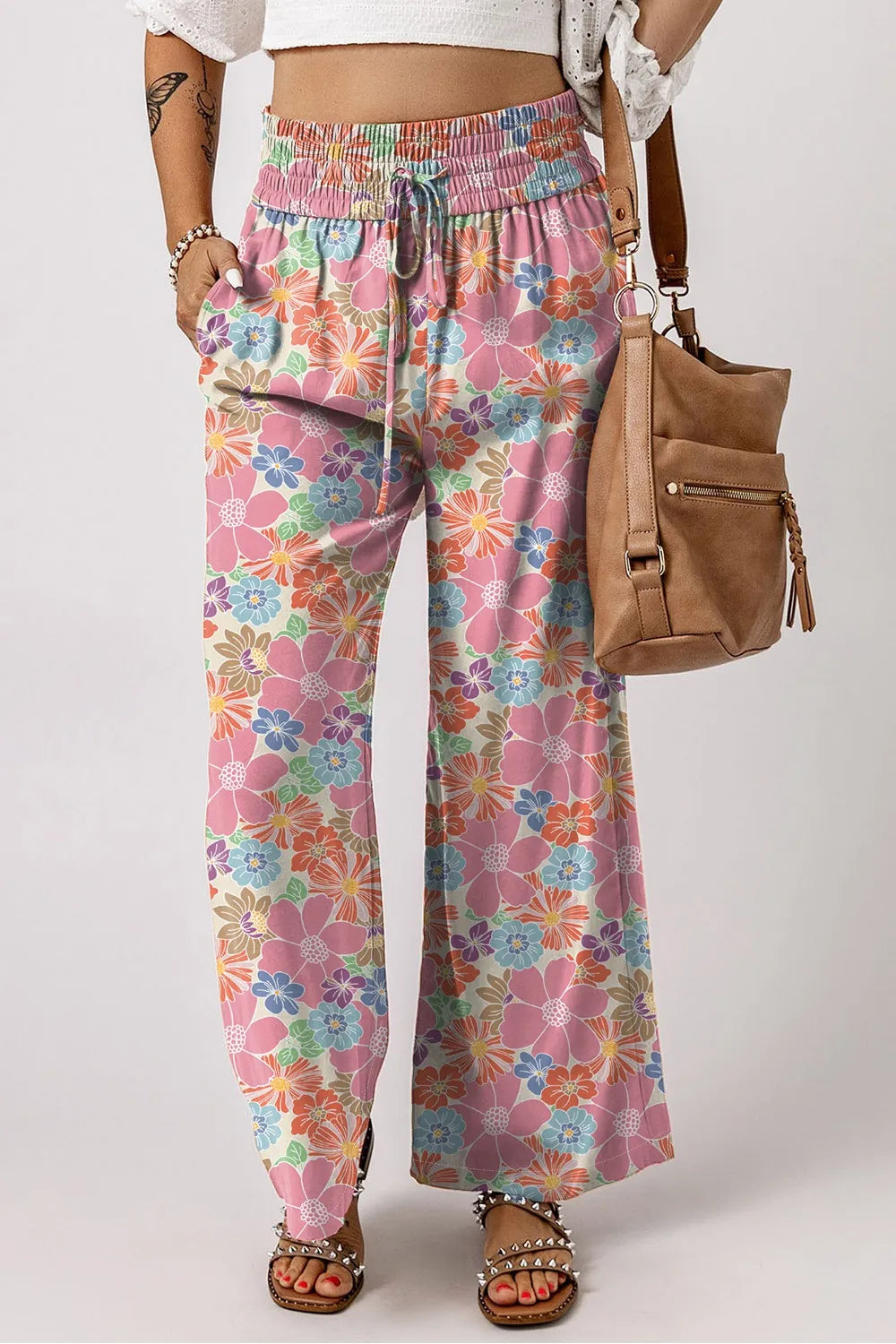 Drawstring High Waist Printed Wide leg Pants – Trendsi | ClozArt