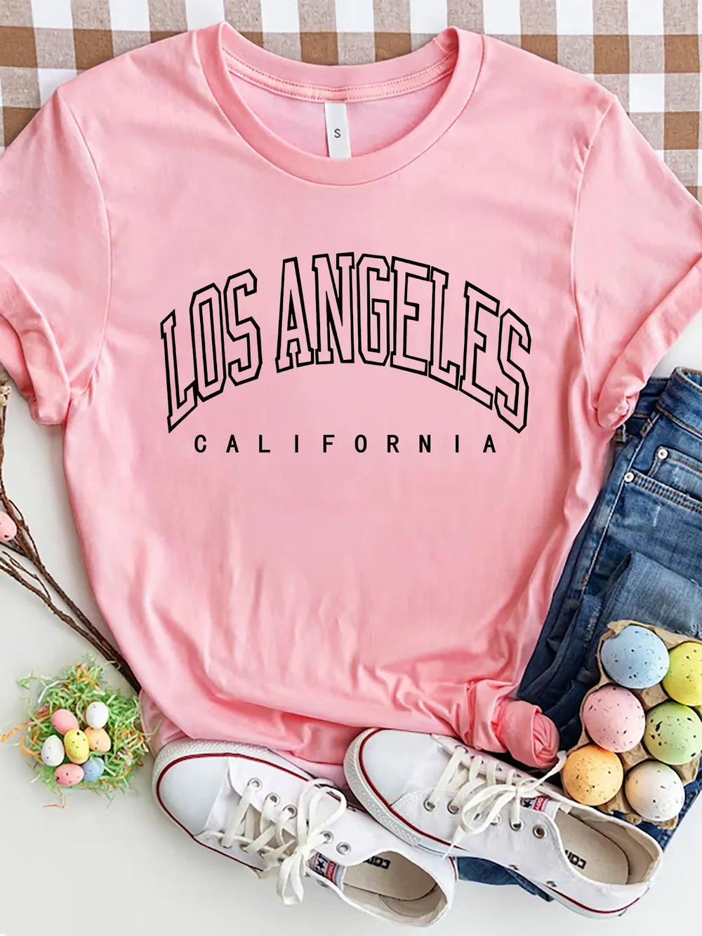 LOS ANGELES CALIFORNIA Round Neck T-Shirt – Trendsi | ClozArt