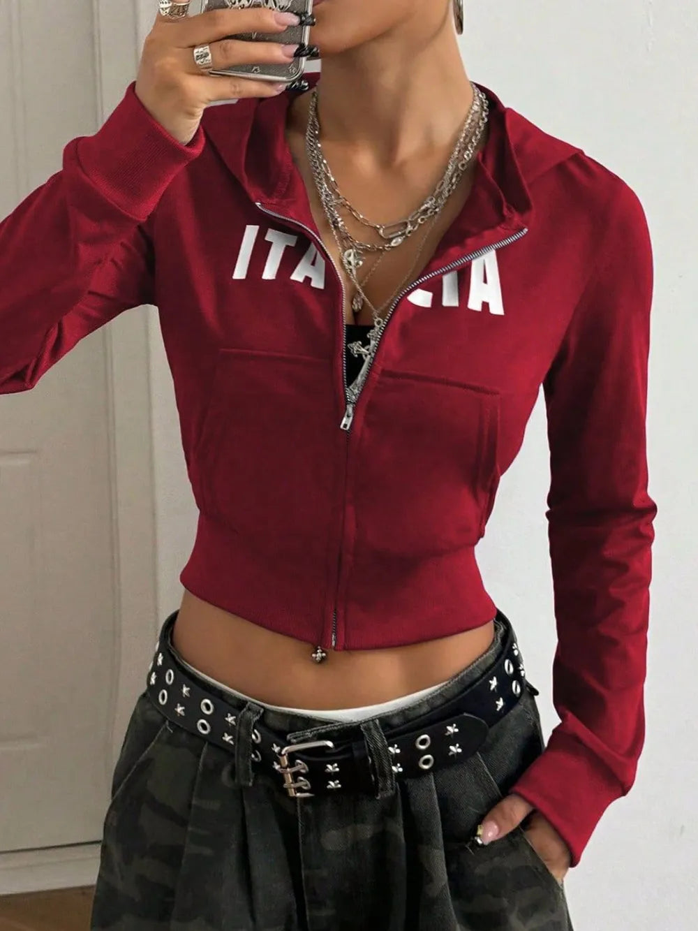 Letter Graphic Zip Up Long Sleeve Hoodie – Trendsi | ClozArt