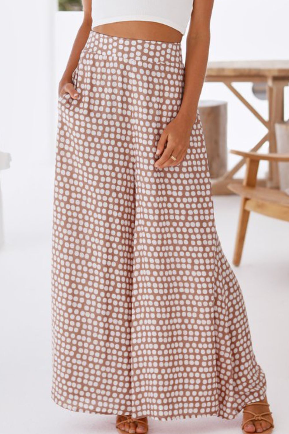 Polka Dot High Waist Wide Leg Pants with Pockets – Trendsi | ClozArt