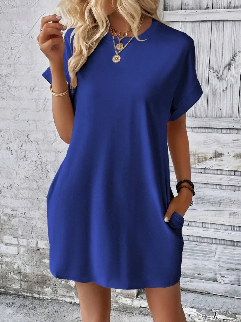 Pocketed Round Neck Short Sleeve Dress – Trendsi | ClozArt