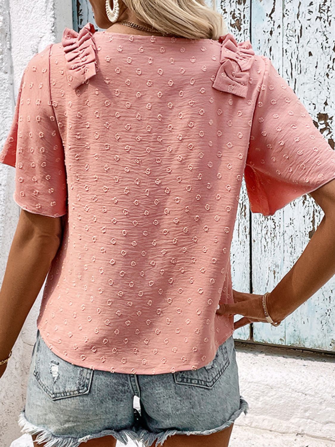 Perfee Swiss Dot Shoulder Detail V-Neck Blouse – Trendsi | ClozArt