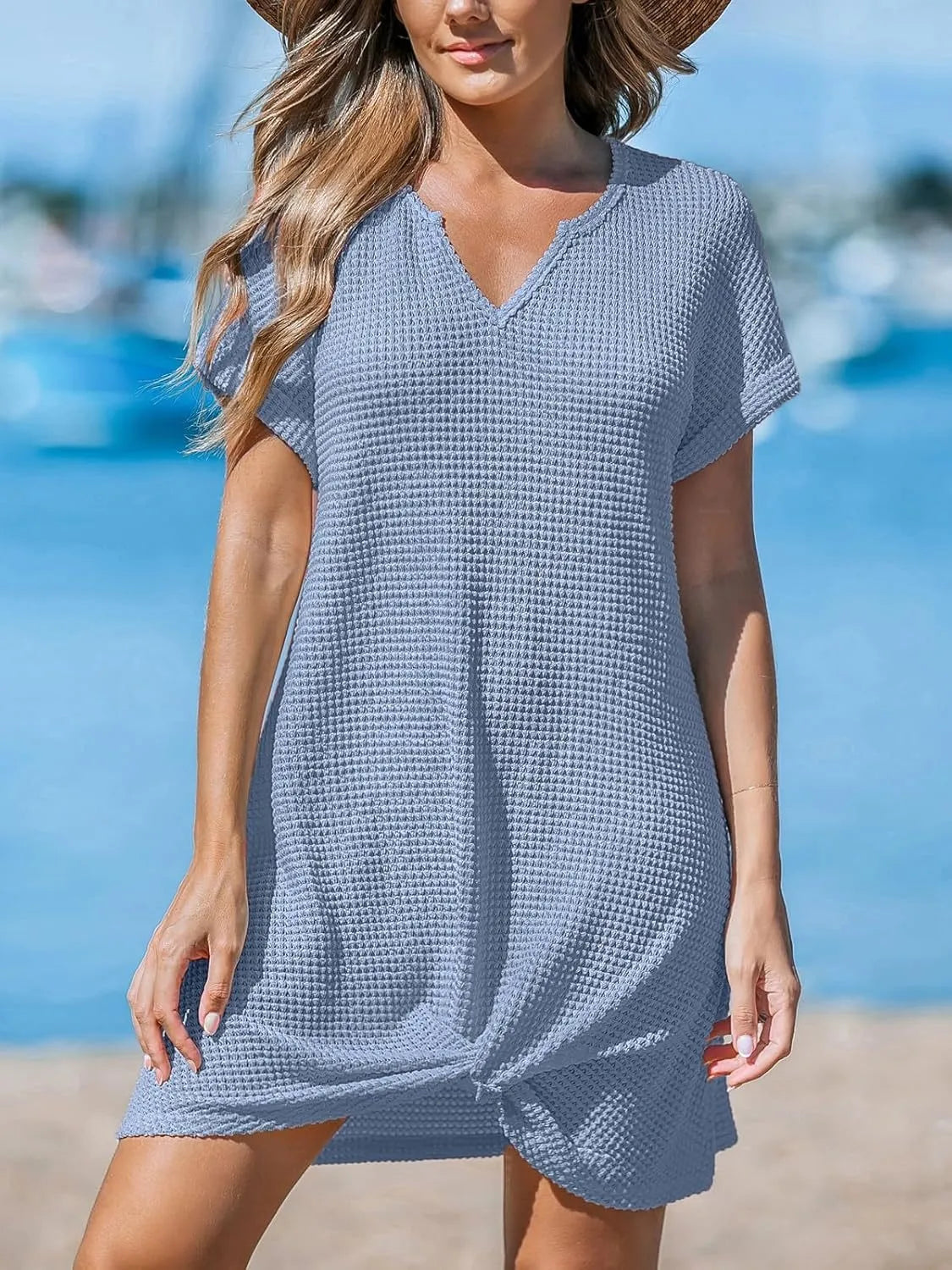 Twisted Front Notched Short Sleeve Dress – Trendsi | ClozArt