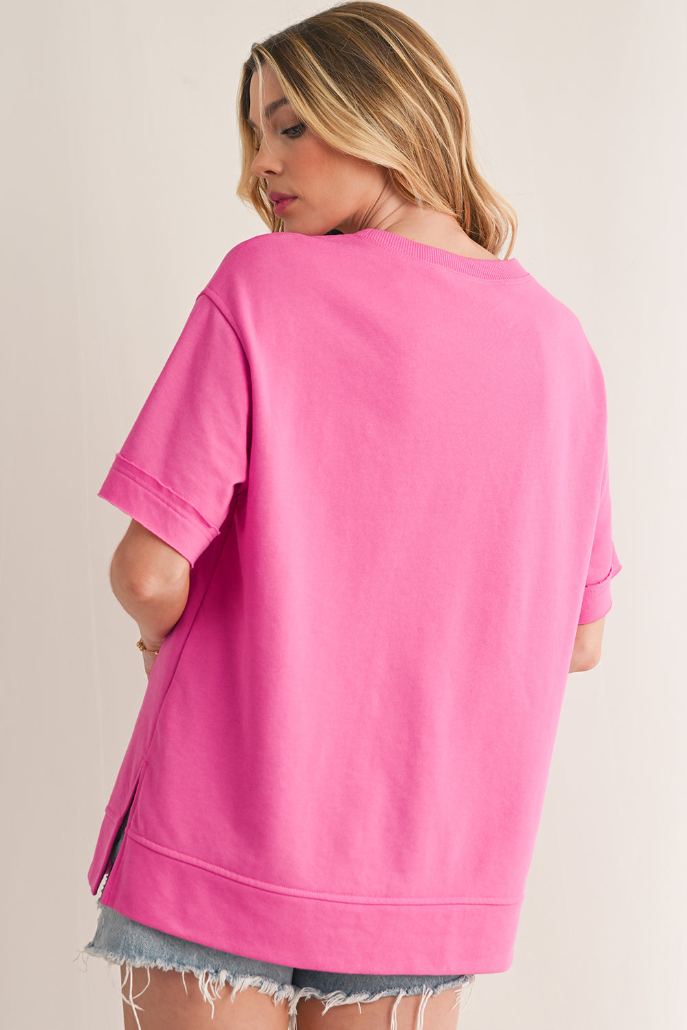 Sachet Pink 60s Flower Applique Slits T-Shirt – Shewin | ClozArt