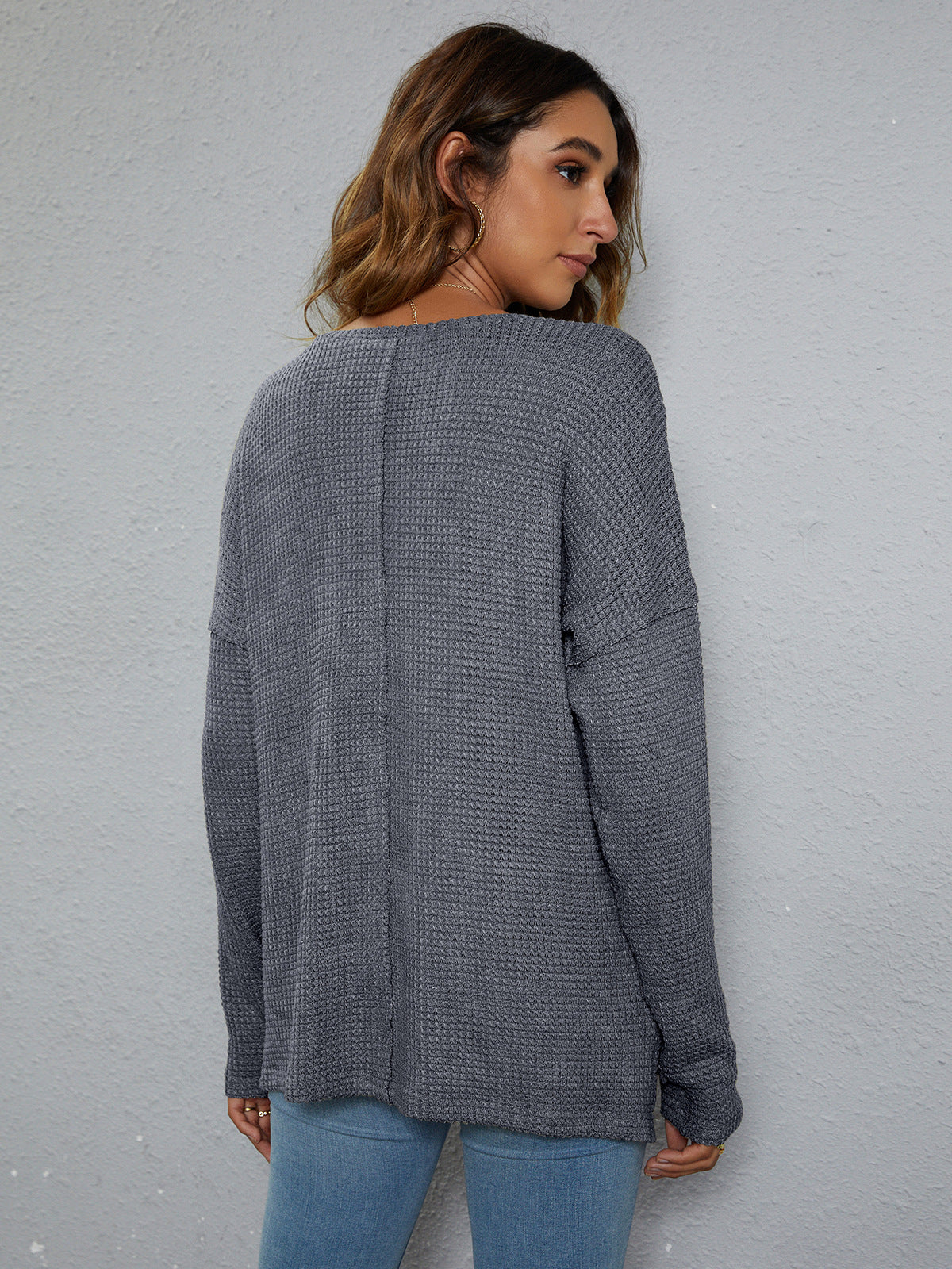 Dropped Shoulder High-Low Waffle-Knit Top – Trendsi | ClozArt