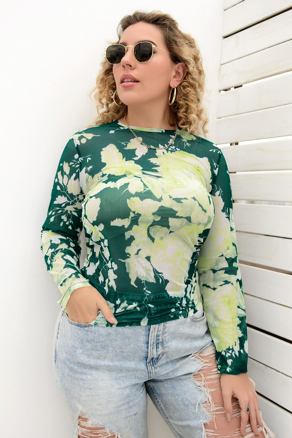 Plus Size Printed Round Neck Long Sleeve Blouse – Trendsi | ClozArt