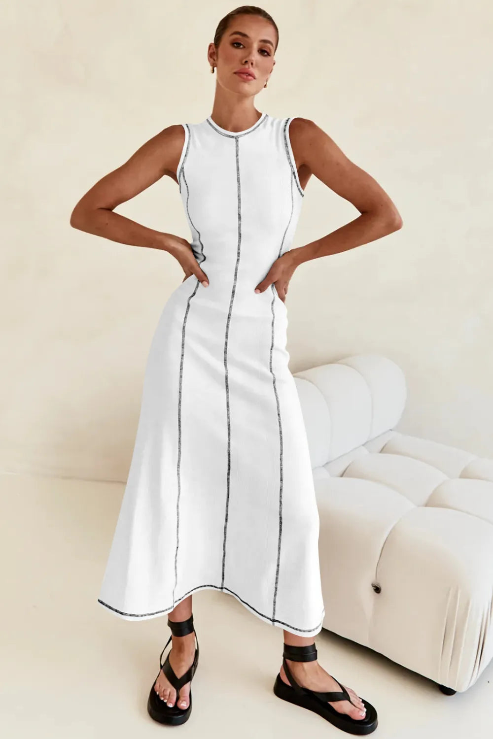 Contrast Stitching Maxi Tank Dress – Trendsi | ClozArt