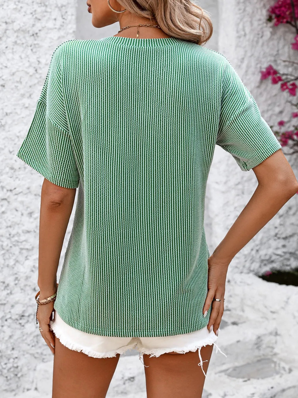 Mandy V-Neck Dropped Shoulder T-Shirt – Trendsi | ClozArt