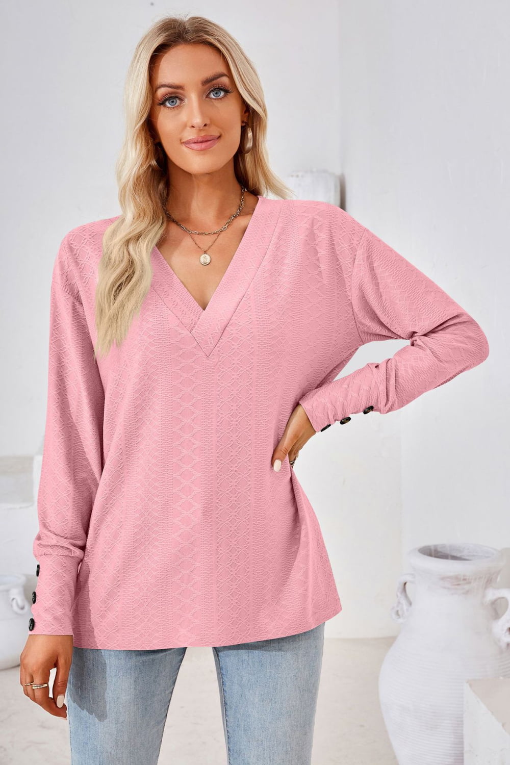 V-Neck Long Sleeve Blouse – Trendsi | ClozArt