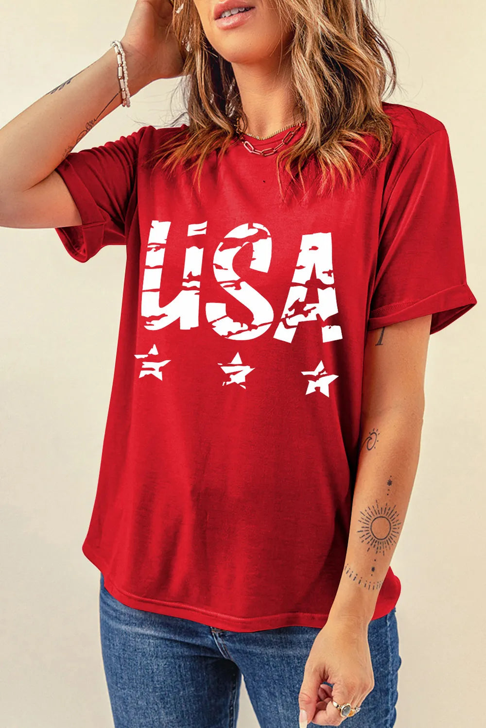 USA Round Neck Short Sleeve T-Shirt – Trendsi | ClozArt