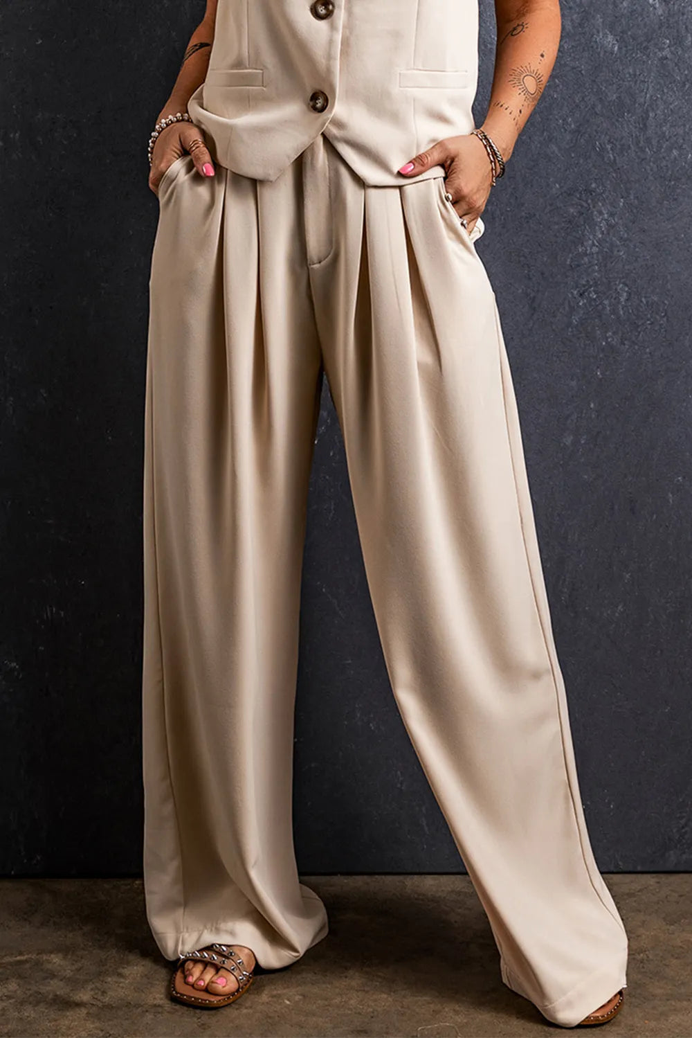 Ruched Wide Leg Pants with Pockets – Trendsi | ClozArt