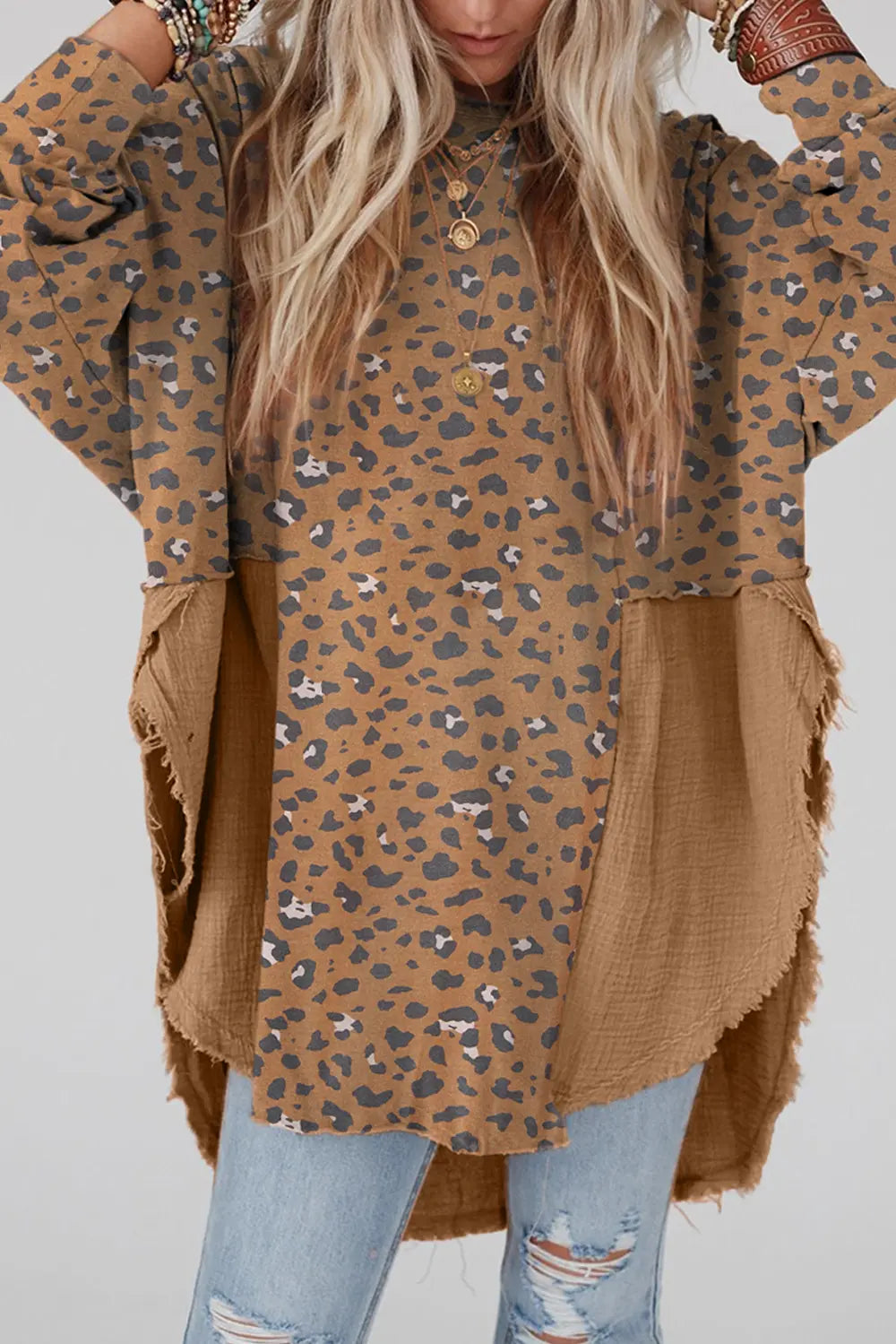 Textured Leopard Dropped Shoulder Blouse – Trendsi | ClozArt
