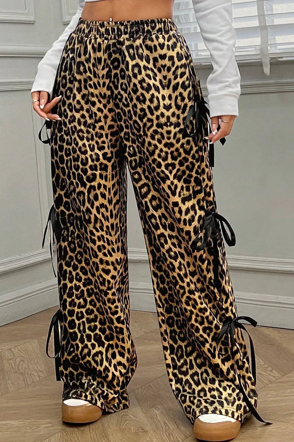 Leopard Bow Tie Elastic Waist Pants – Trendsi | ClozArt
