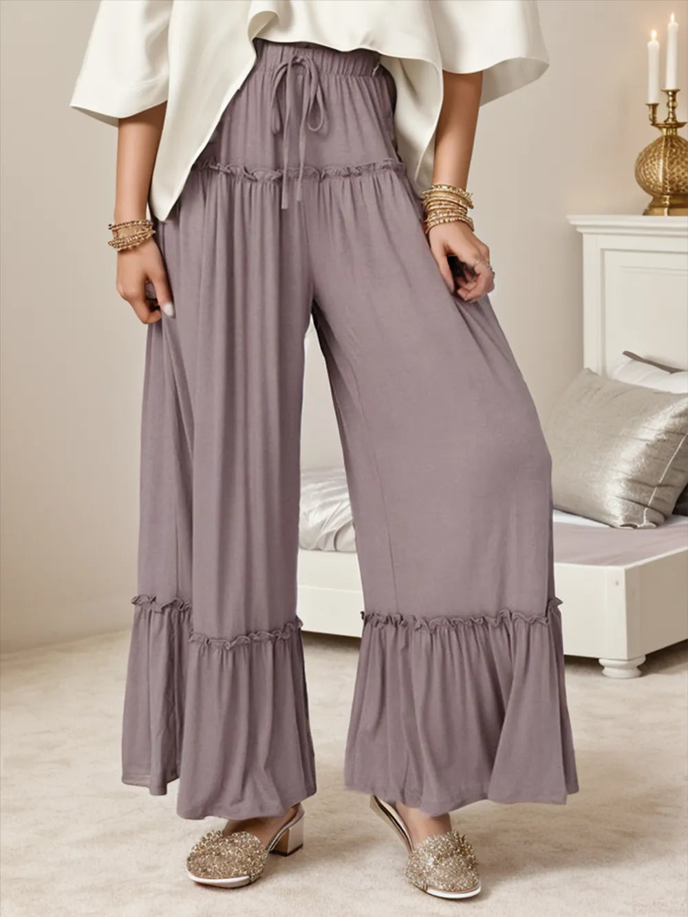 Wide Leg Ruffle Trim Pants – Trendsi | ClozArt