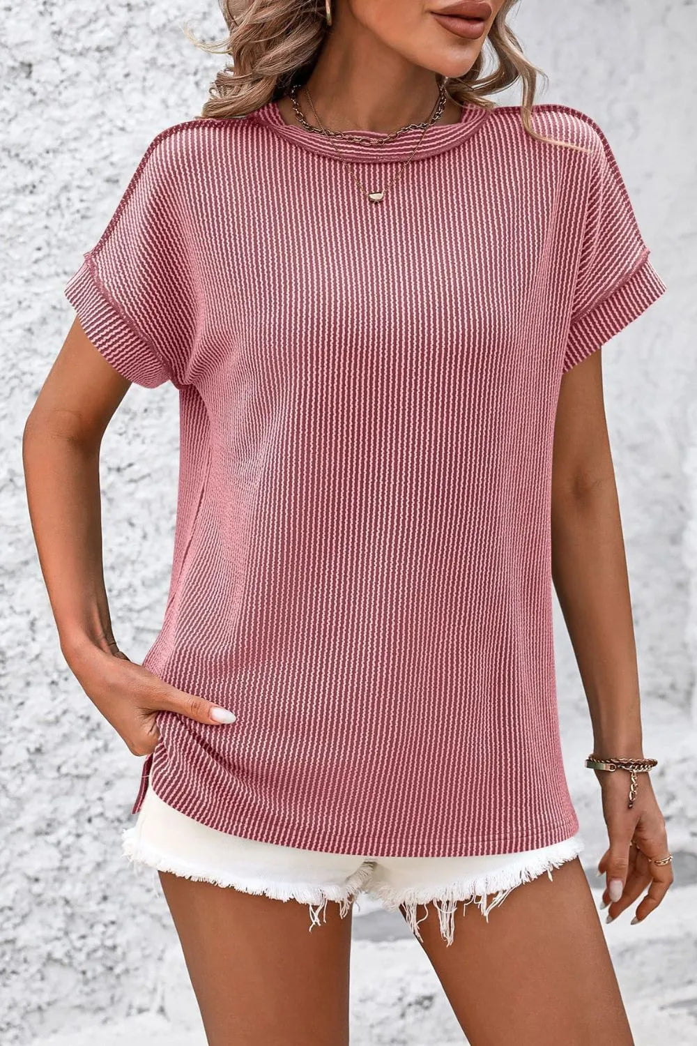 Mandy Striped Round Neck Short Sleeve T-Shirt – Trendsi | ClozArt