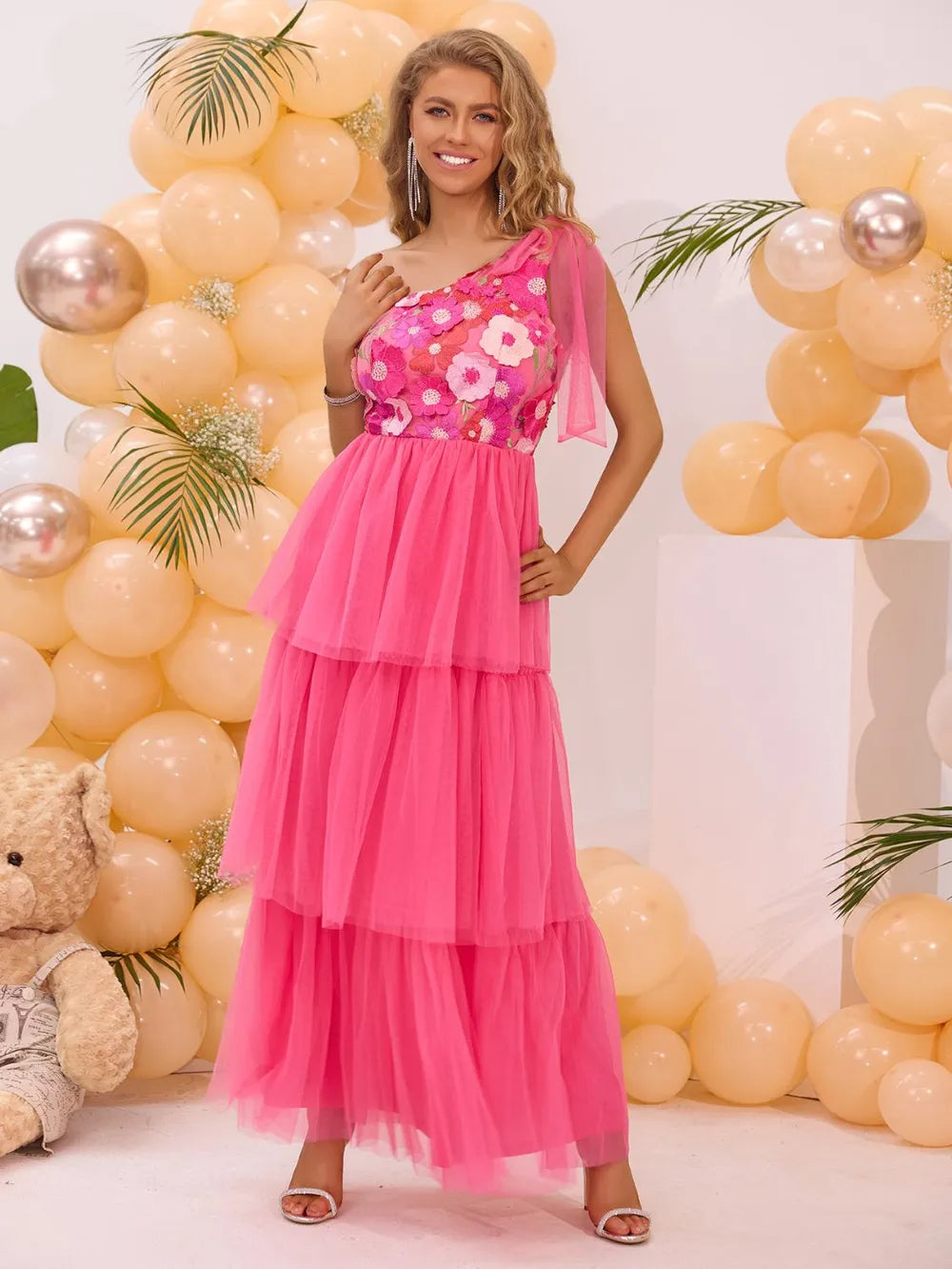 Embroidered Layered Single Shoulder Midi Dress – Trendsi | ClozArt