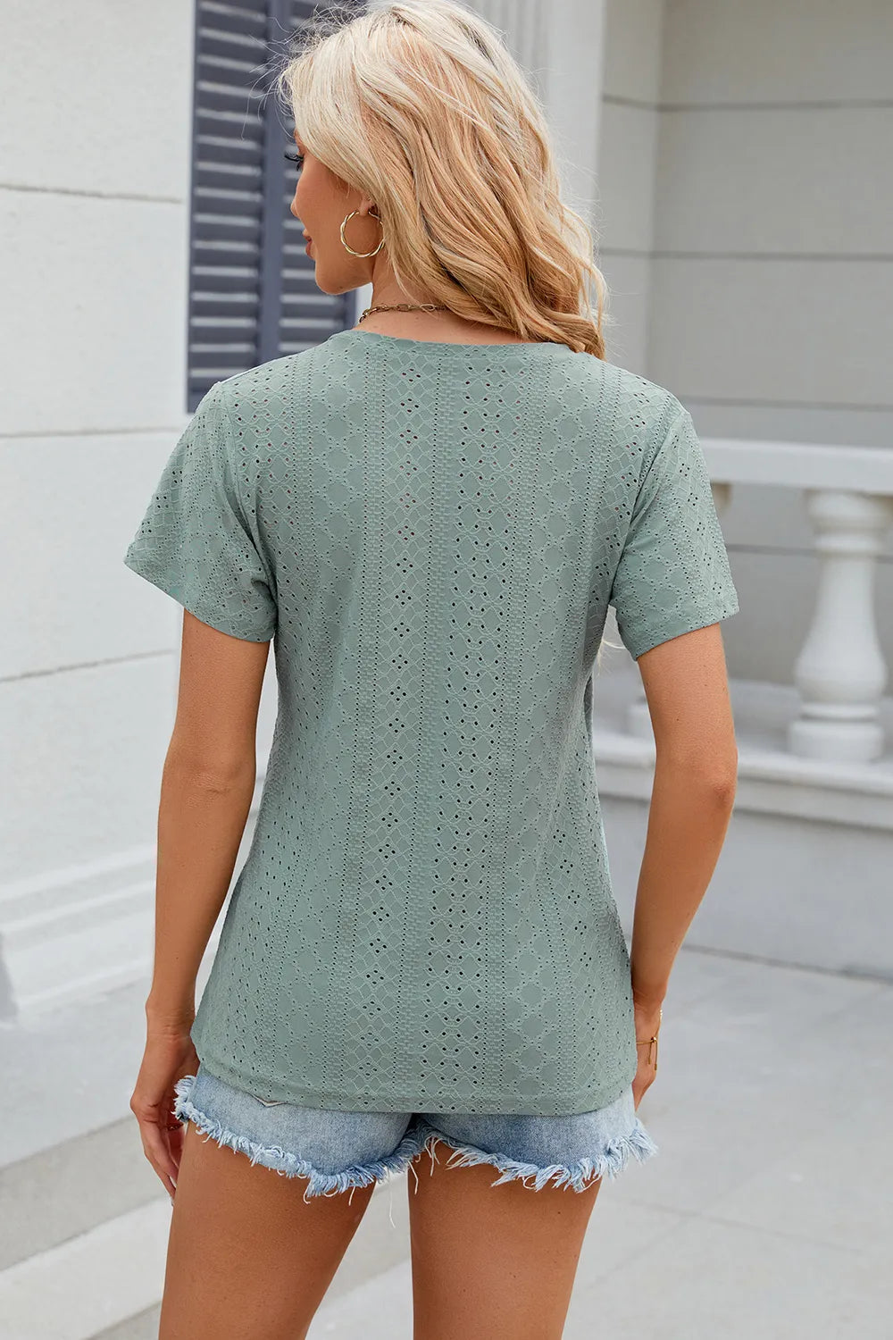 Eyelet Surplice Short Sleeve T-Shirt – Trendsi | ClozArt