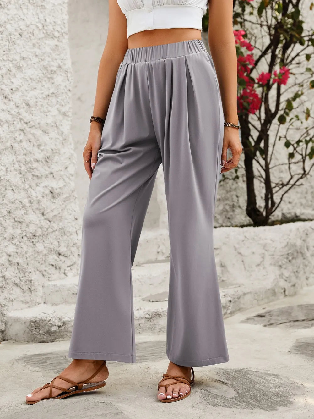 Elastic Waist Wide Leg Pants – Trendsi | ClozArt