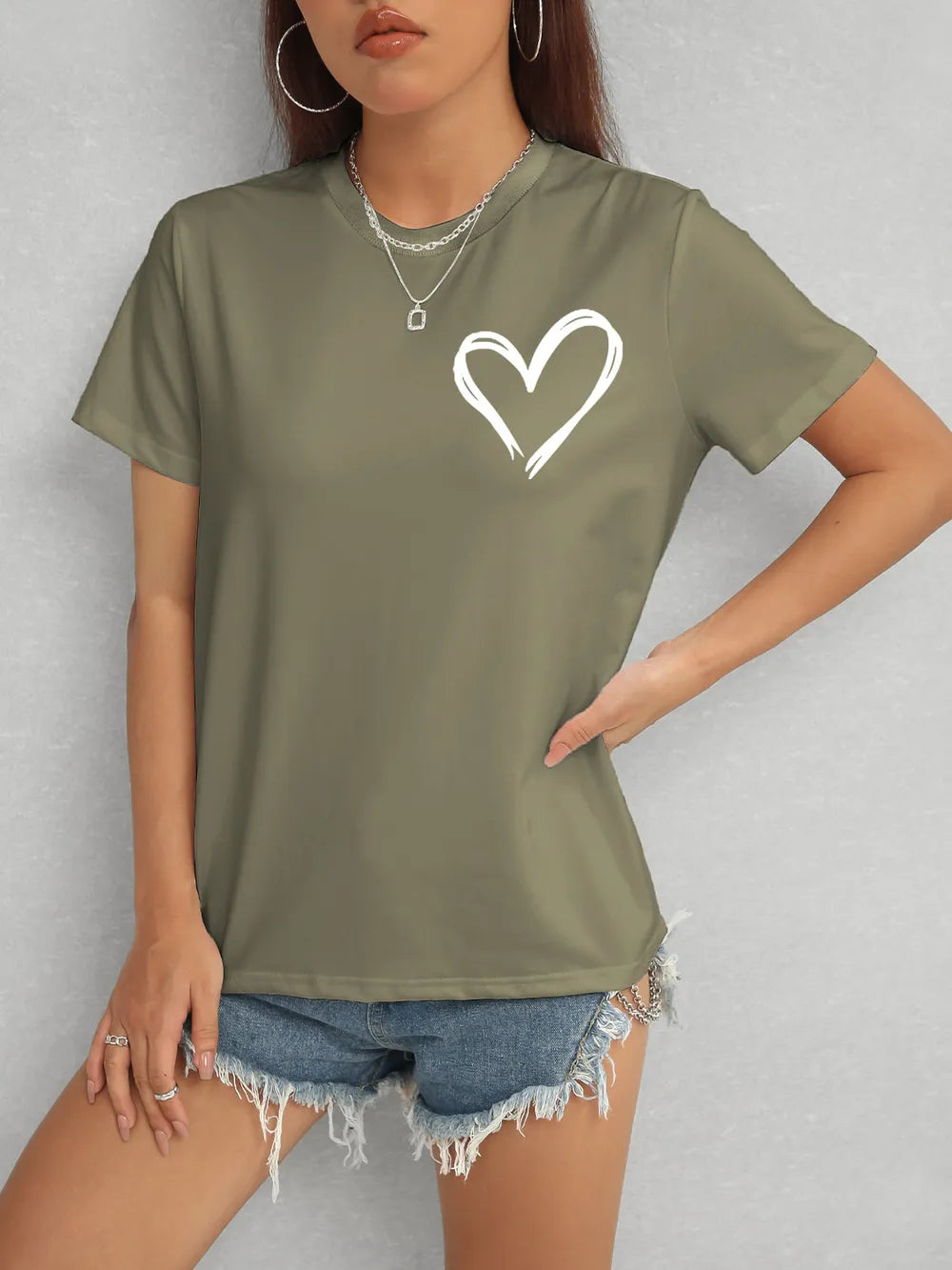 Heart Round Neck Short Sleeve T-Shirt – Trendsi | ClozArt