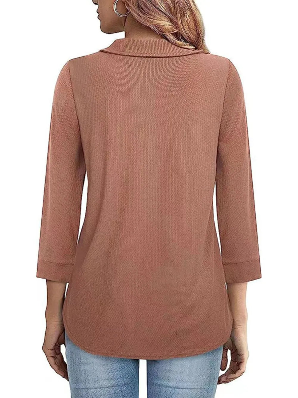 Half Zip Collared Neck Three-Quarter Sleeve T-Shirt – Trendsi | ClozArt