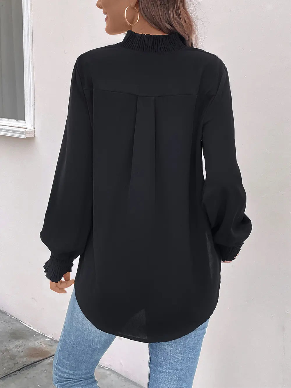 Perfee Smocked Notched Long Sleeve Blouse – Trendsi | ClozArt