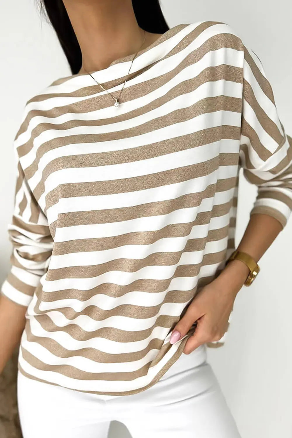 Striped Round Neck Long Sleeve Blouse – Trendsi | ClozArt