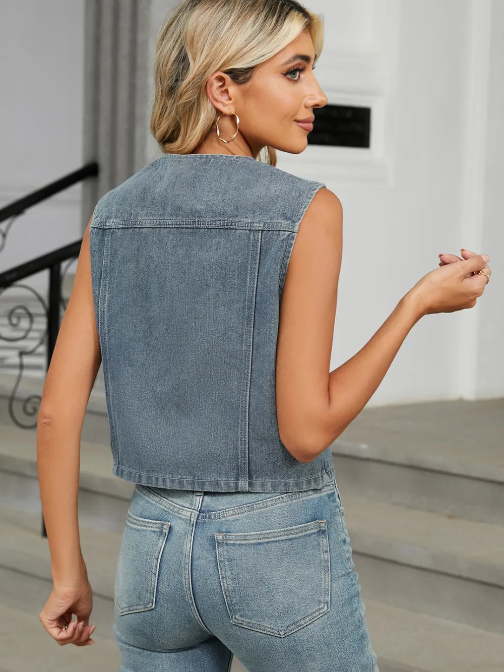 V-Neck Button Down Denim Vest – Trendsi | ClozArt