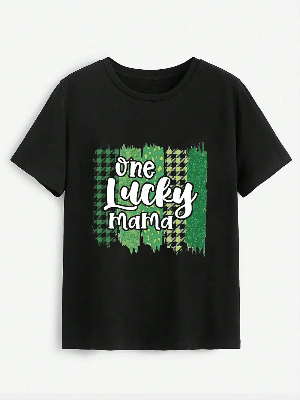 ONE LUCKY MAMA Round Neck T-Shirt – Trendsi | ClozArt