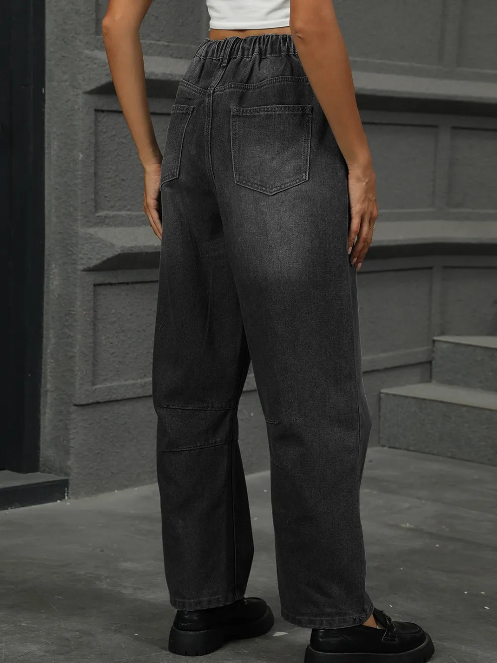 Half Elastic Waist Straight Leg Jeans – Trendsi | ClozArt