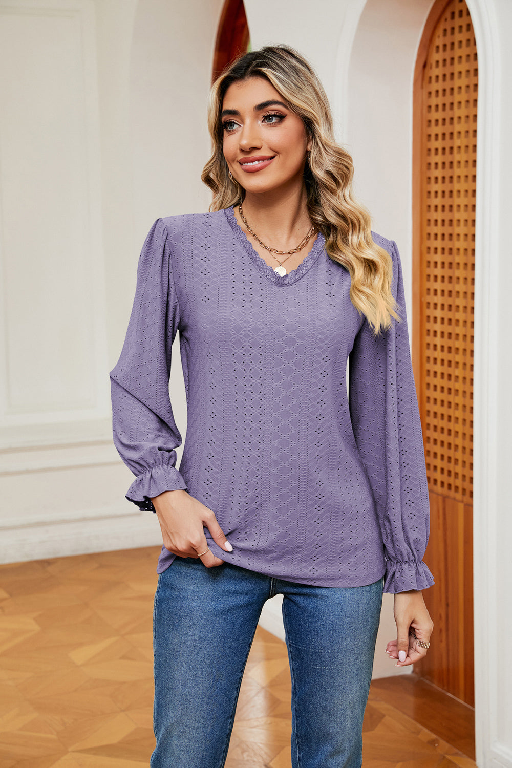 V-Neck Flounce Sleeve Blouse – Trendsi | ClozArt