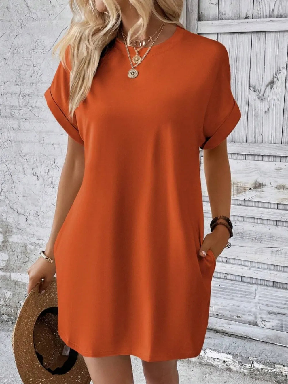 Pocketed Round Neck Short Sleeve Dress – Trendsi | ClozArt