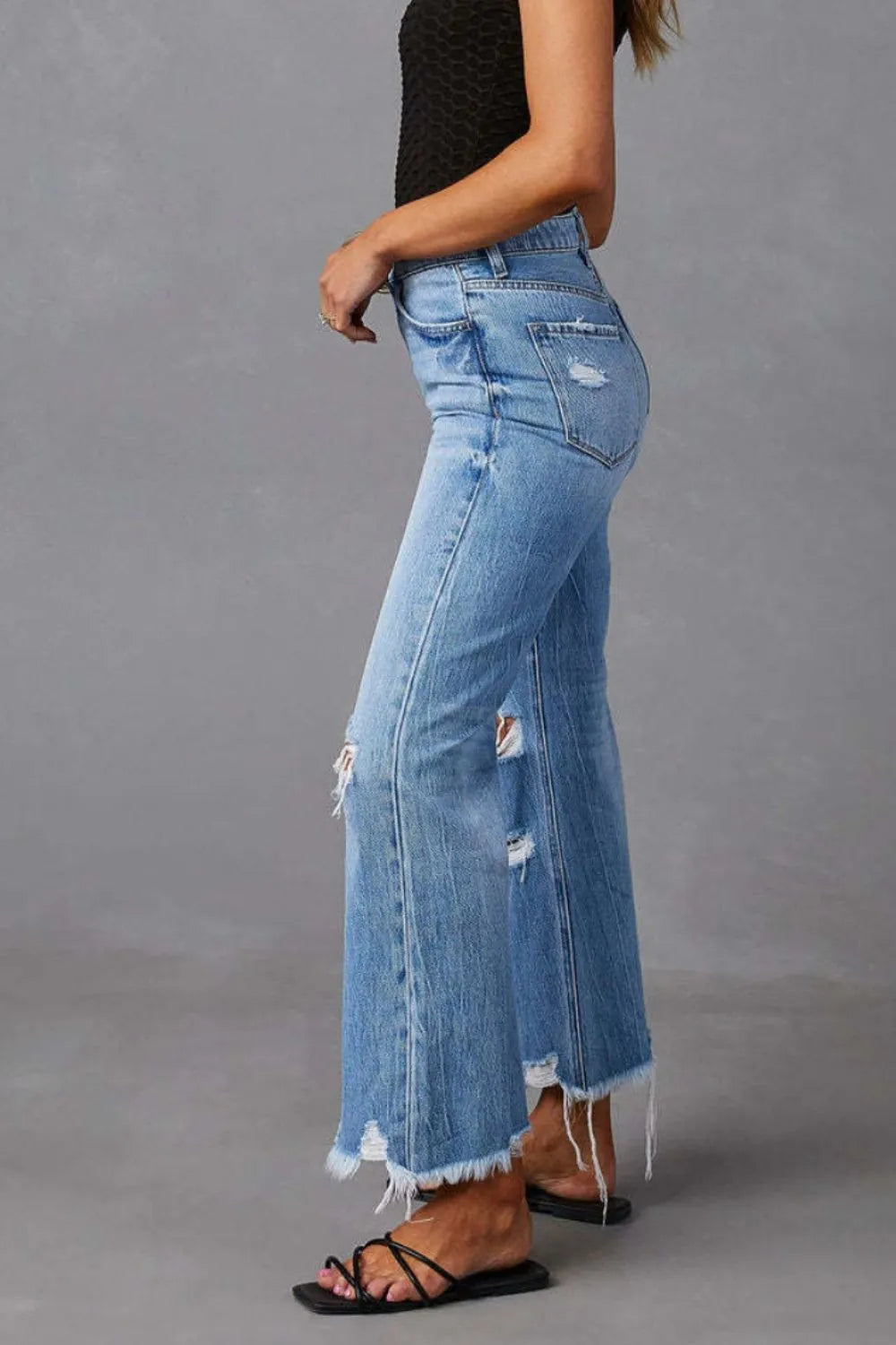 Distressed Raw Hem Jeans with Pockets – Trendsi | ClozArt