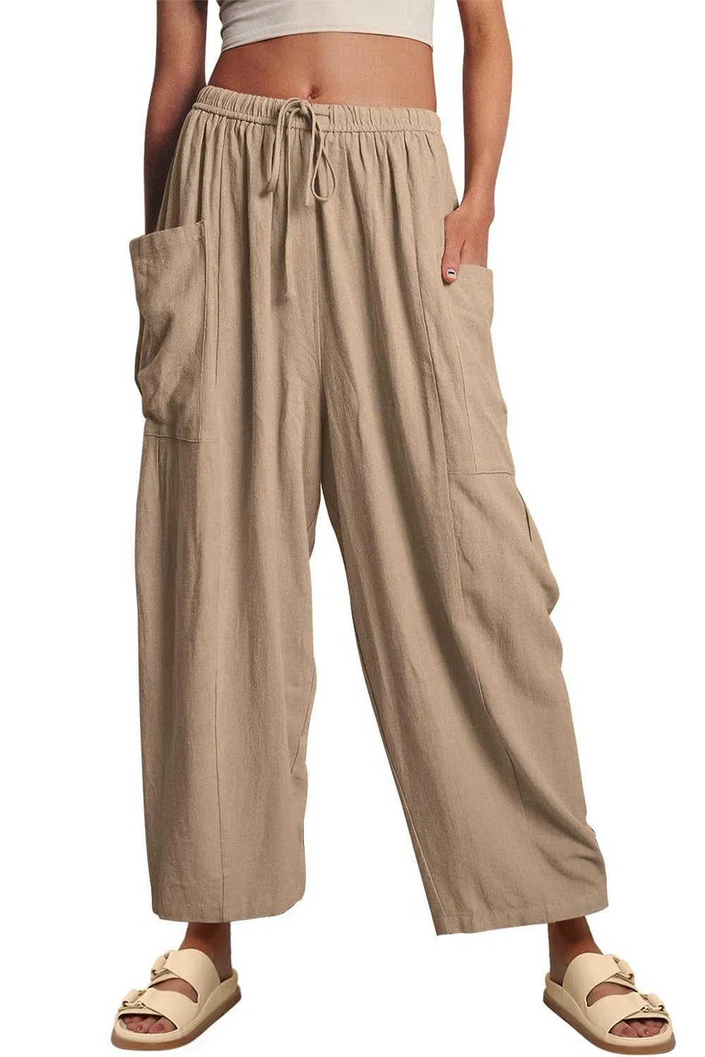 Full Size Pocketed Drawstring Wide Leg Pants – Trendsi | ClozArt