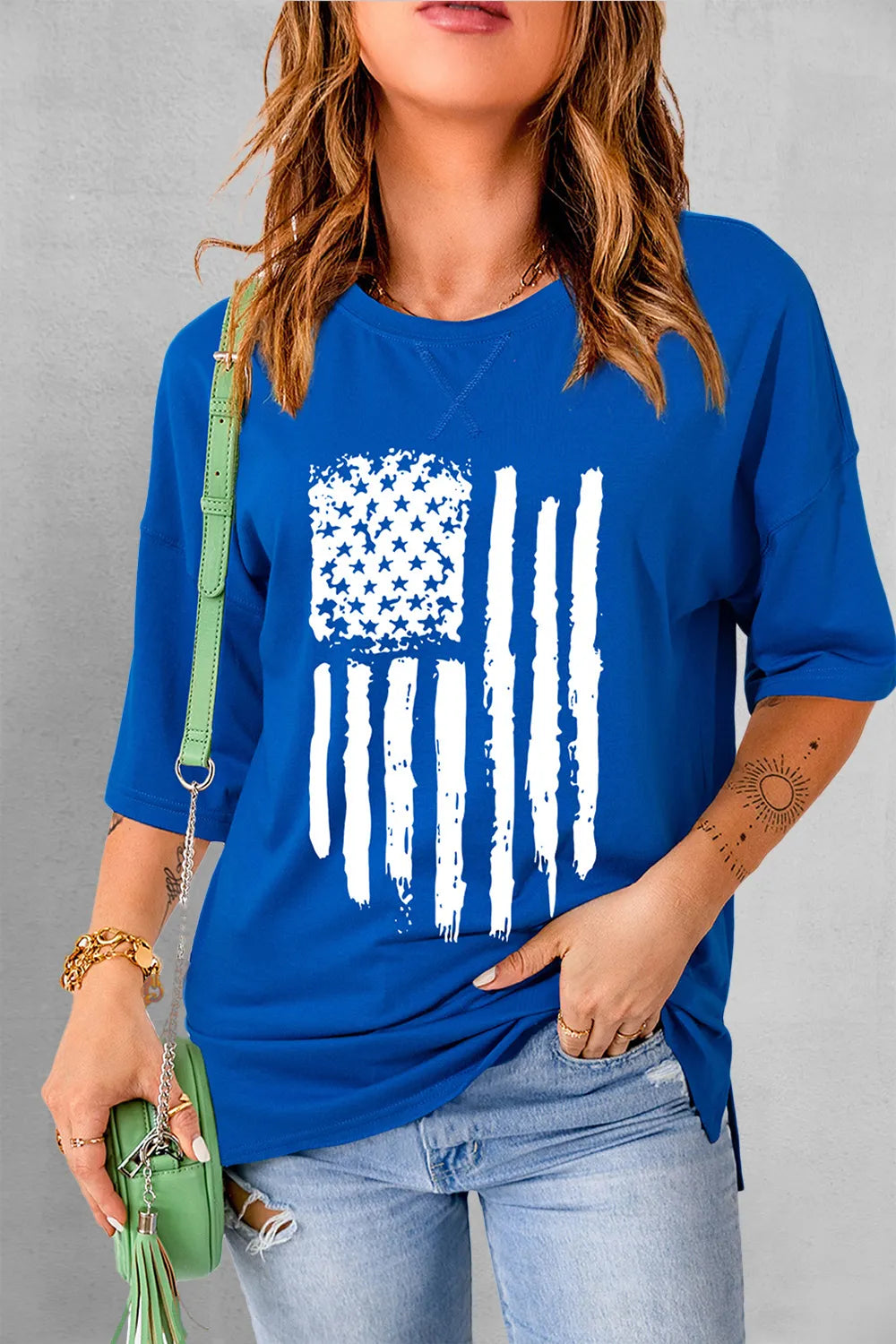 US Flag Round Neck Short Sleeve T-Shirt – Trendsi | ClozArt