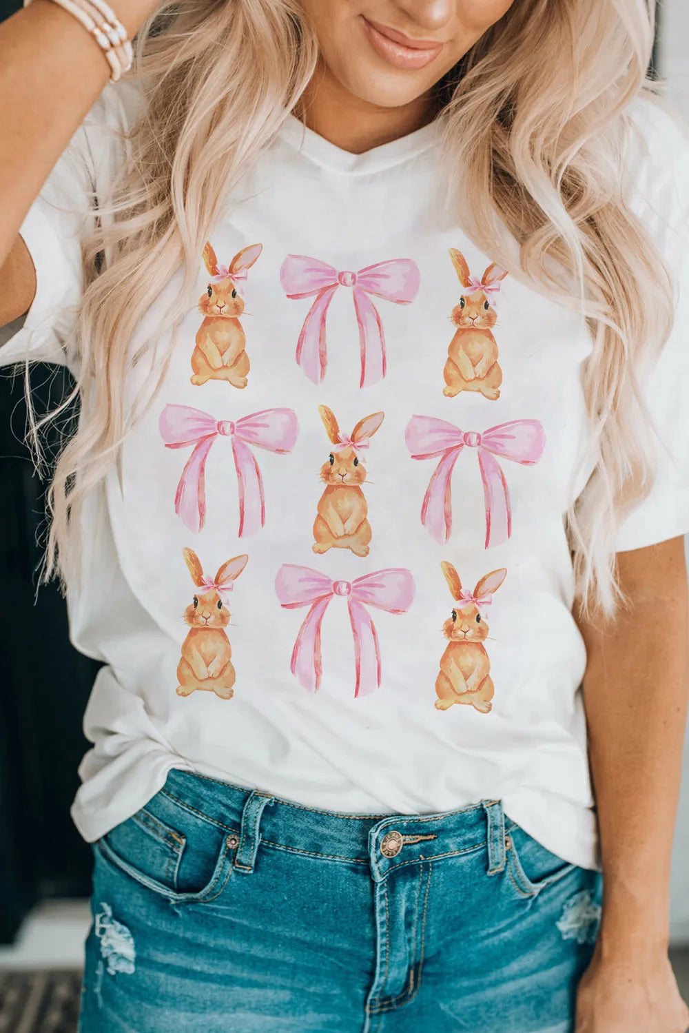 Rabbit & Bow Round Neck Short Sleeve T-Shirt – Trendsi | ClozArt