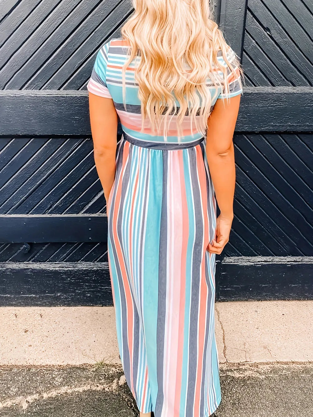 Full Size Striped Round Neck Short Sleeve Dress – Trendsi | ClozArt