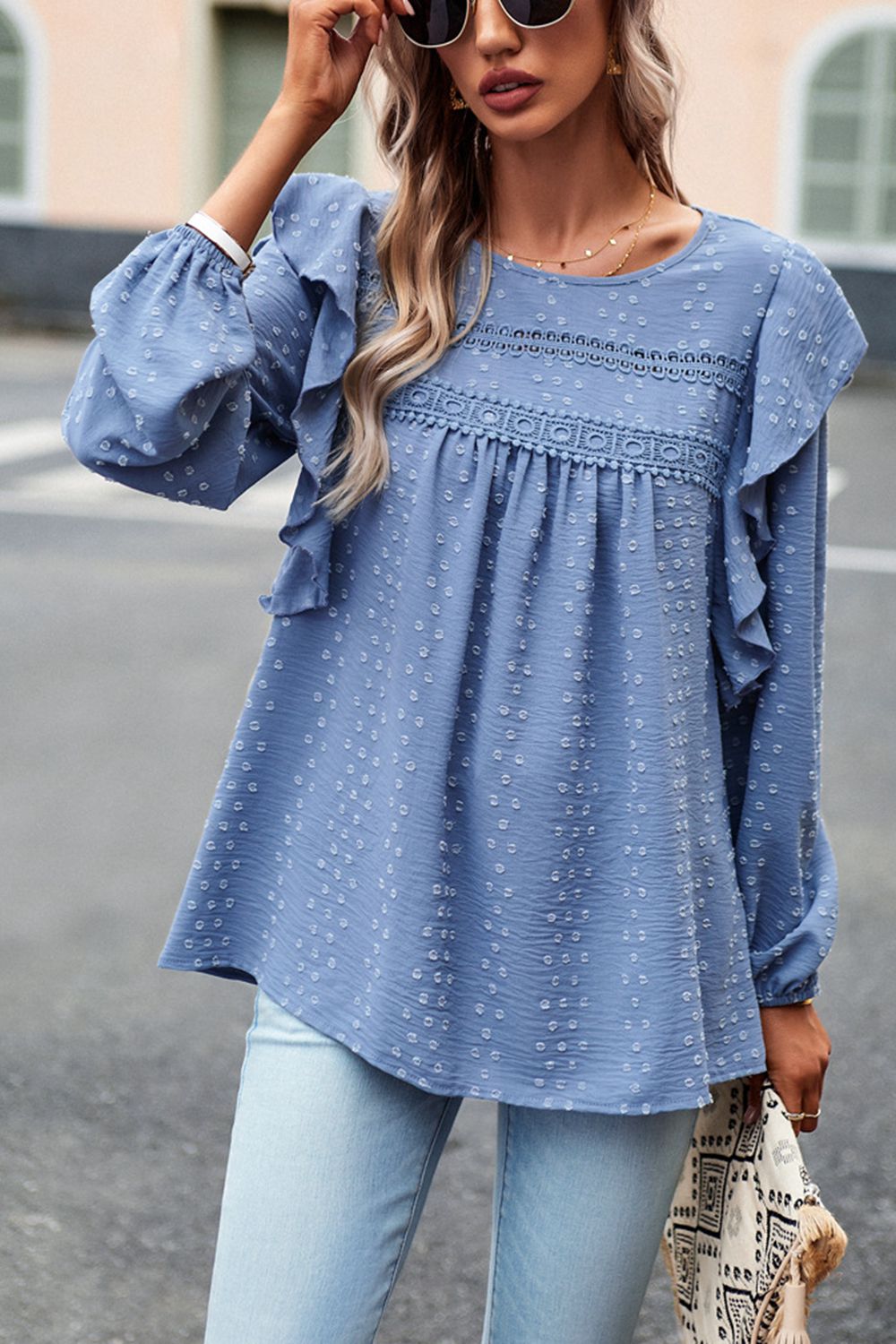 Devine Ruffle Trim Balloon Sleeve Blouse – Trendsi | ClozArt