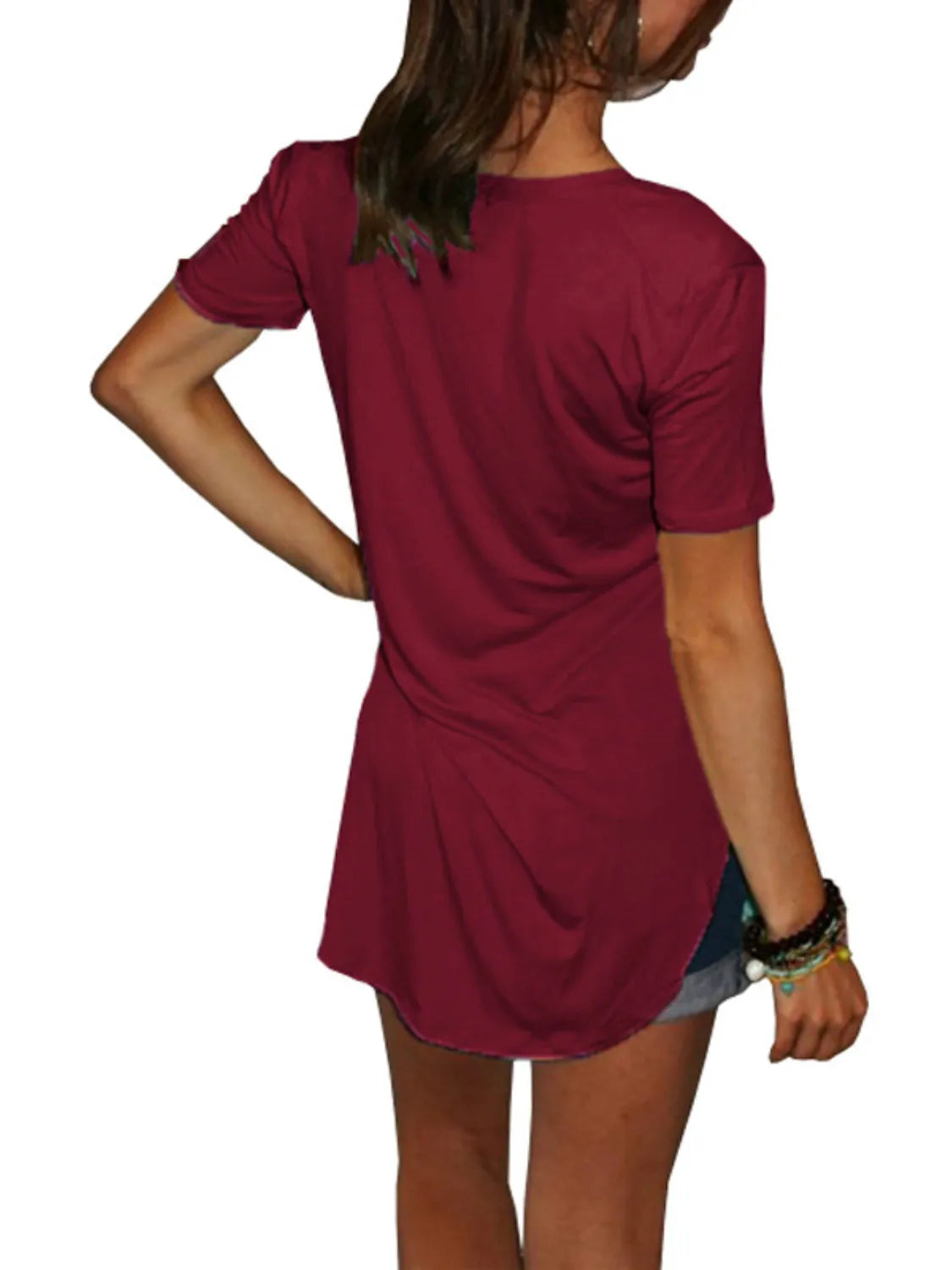 Full Size Solid V-Neck Short Sleeve T-Shirt Plus Size – Trendsi | ClozArt