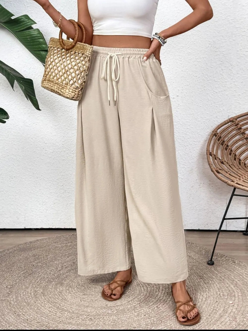 Perfee Drawstring Wide Leg Pants – Trendsi | ClozArt