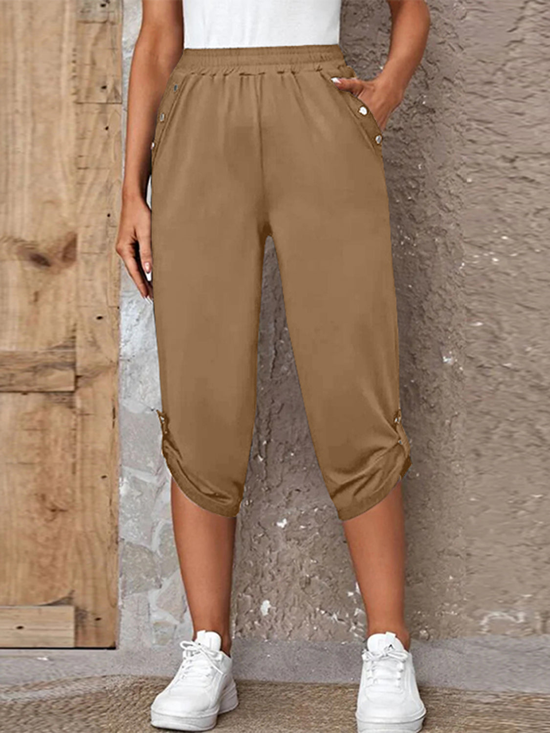Full Size Roll-Tab Capris Pants – Trendsi | ClozArt