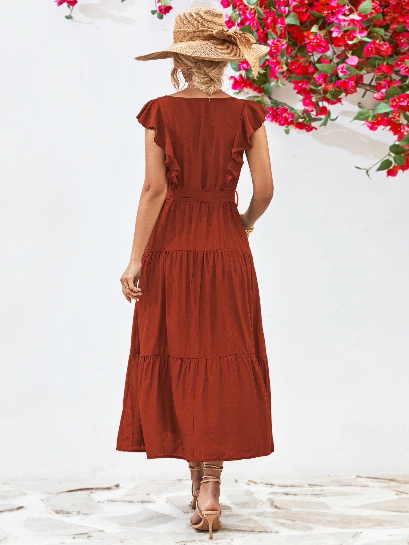 Tie Belt Ruffled Tiered Dress – Trendsi | ClozArt