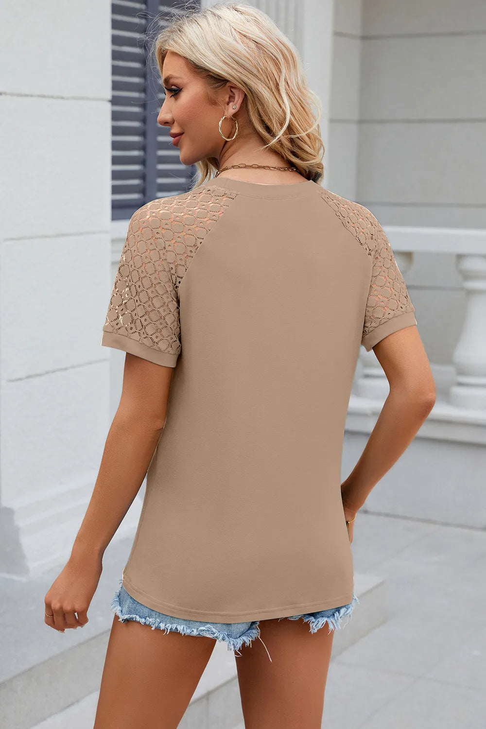 Openwork Round Neck Short Sleeve T-Shirt – Trendsi | ClozArt