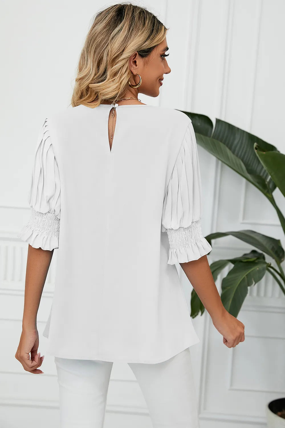 Frill Round Neck Lantern Sleeve T-Shirt – Trendsi | ClozArt