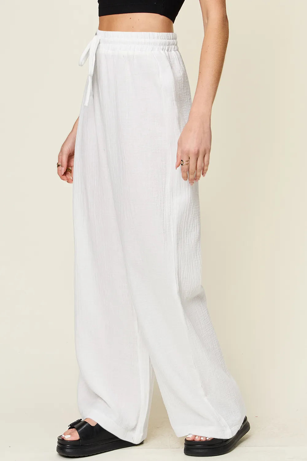 Double Take Full Size Texture Drawstring Wide Leg Pants – Trendsi | ClozArt